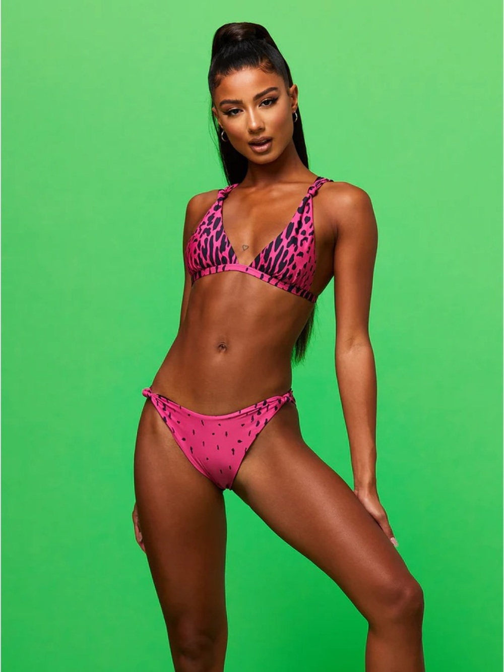 Beach Riot Hot Pink Bette Knotty Animal Print Triangle Bikini Set NWT S/L
